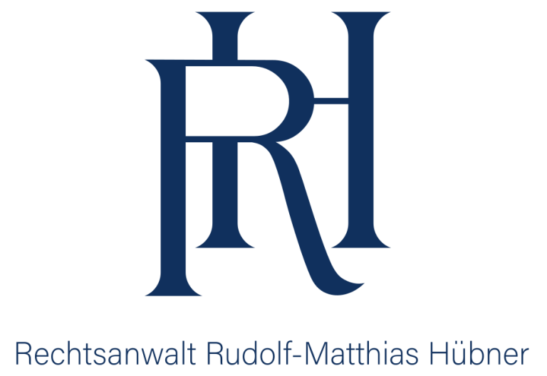 Logo von Rechtsanwalt Rudolf-Matthias Hübner, bestehend aus stilisierten Buchstaben R und H.